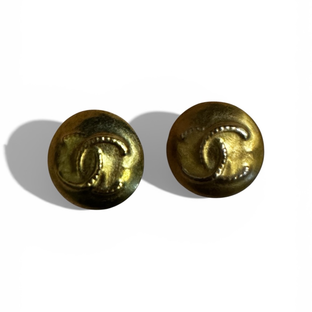 CHANEL Metallic Gold Logo Earrings
